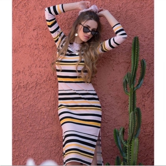 NWT Noisy May Pink & Black Stripe Crew Neck Dress - Picture 3 of 10